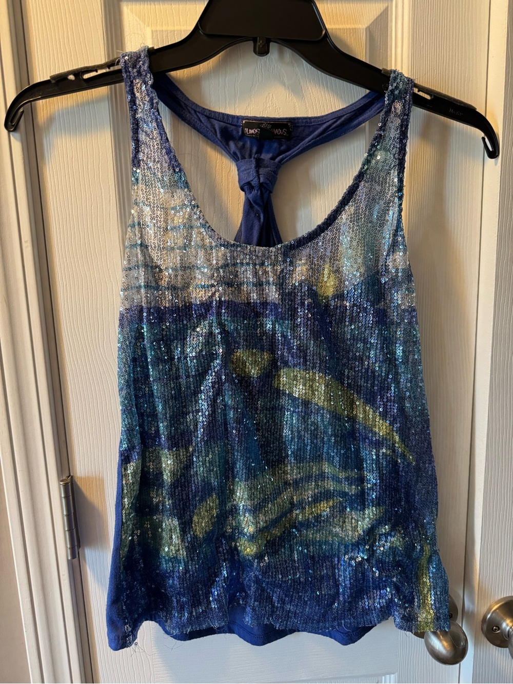 Almost Famous Blue Sequin Tank Top with Gold Accents